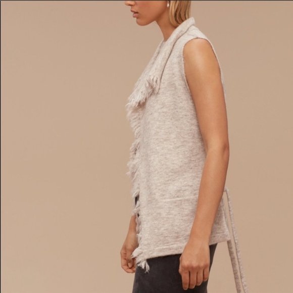 Aritzia Wilfred Free Vest Fei Fei Alpaca Wool Knit Open Fringe Heathered Gray M - Picture 3 of 11
